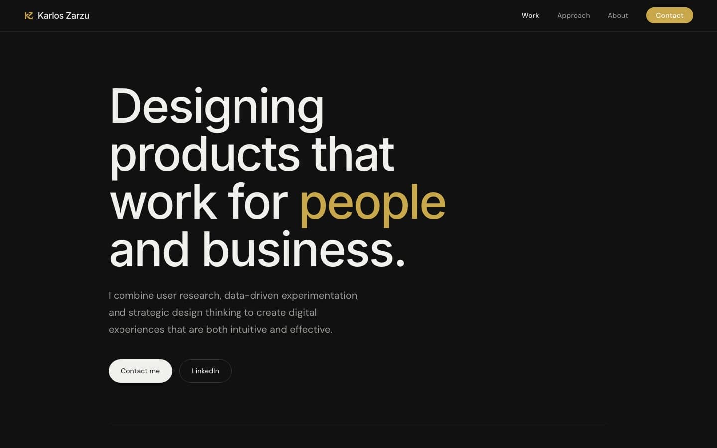Before: the old home page, dark with a sans headline